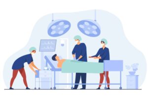 Illustrasjon fra Shutterstock som viser et operasjonsrom, hvor kirurger jobber og en pasient