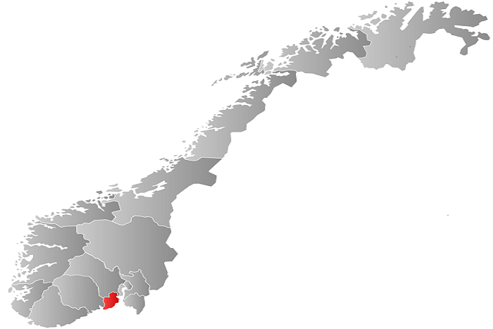 Kart over Norge med rødt fyll i Vestfold