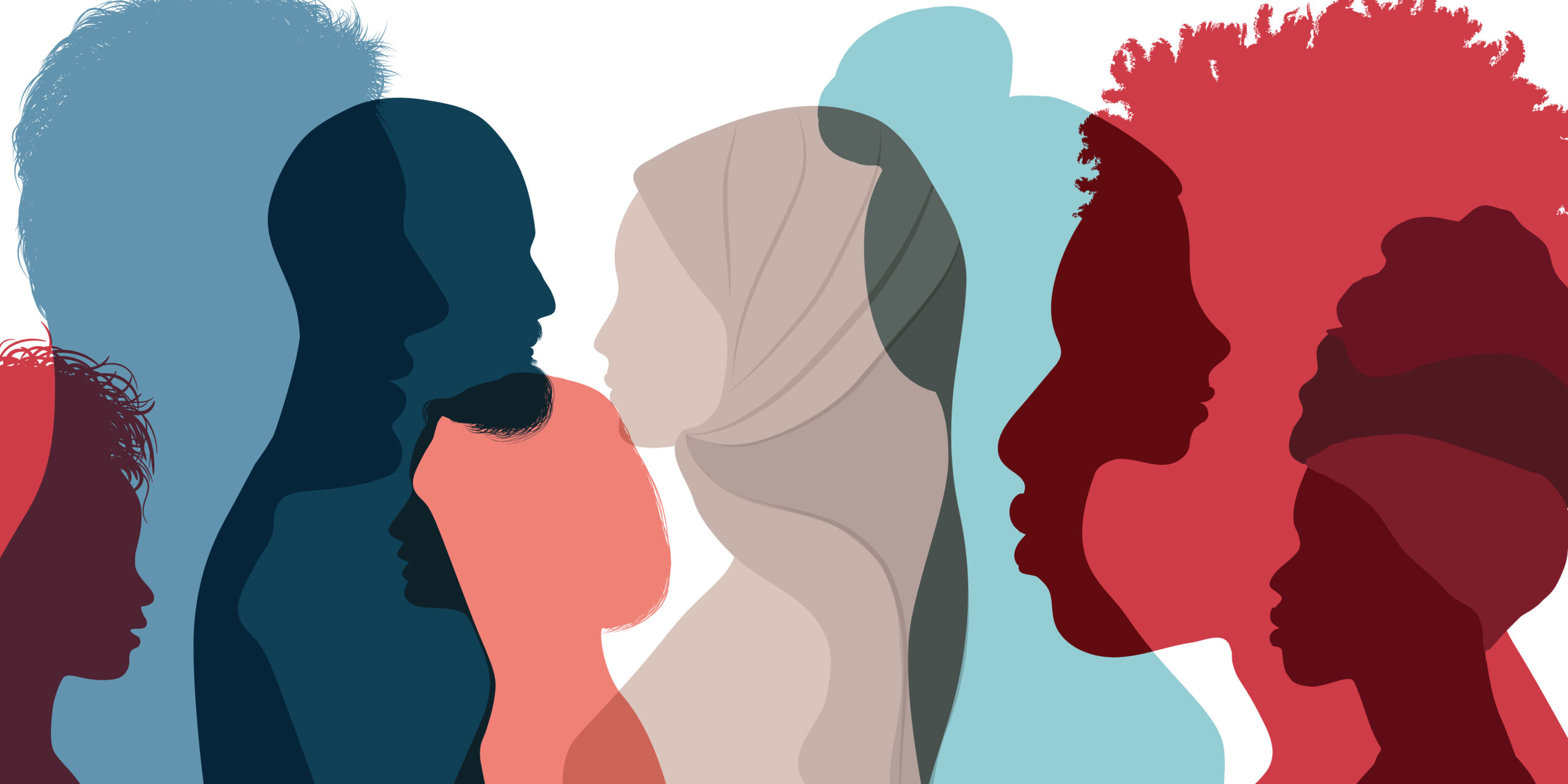 Silhouette,Profile,Group,Of,Men,And,Women,Of,Diverse,Culture. Illustrasjon av ulike typer mennesker sin silhouette