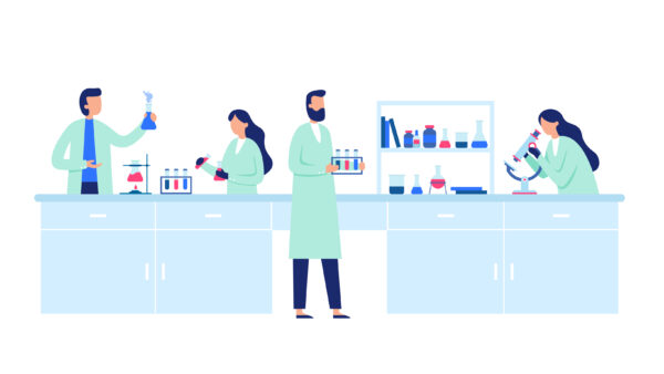 Illustrasjon av forskere i et laboratorium