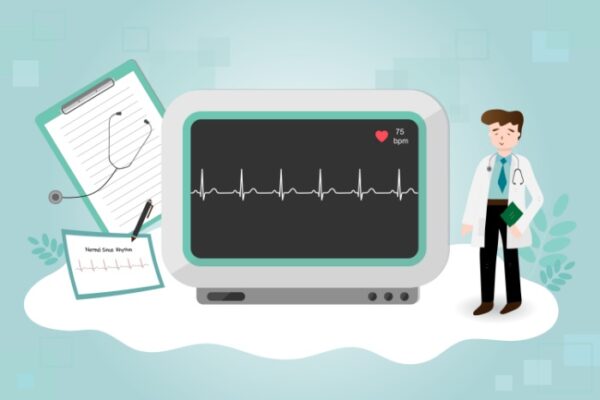 Illustrasjon av EKG-maskin, tema er hjertet