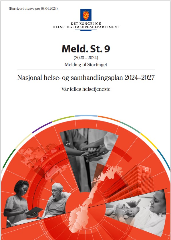 Skjermbilde av forsiden på stortingsmelding 9, nasjonal helse og samhandlingsplan 2024-2027
