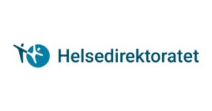 Logo der det står Helsedirektoratet og er bilde av to figurer som forestiller mennesker i fqargene turkis og blått.
