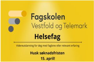 Logo til fagskolen Vestfold og Telemark der det står husk søknadsfrist 15 april.