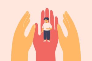 Illustrasjonsbildet som viser ung person omkranset av tre hender, ment å illustrere ivaretagelse av unge personer.