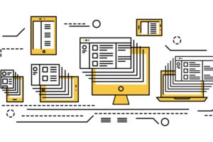 Illustrasjon som viser flere digitale skjermer