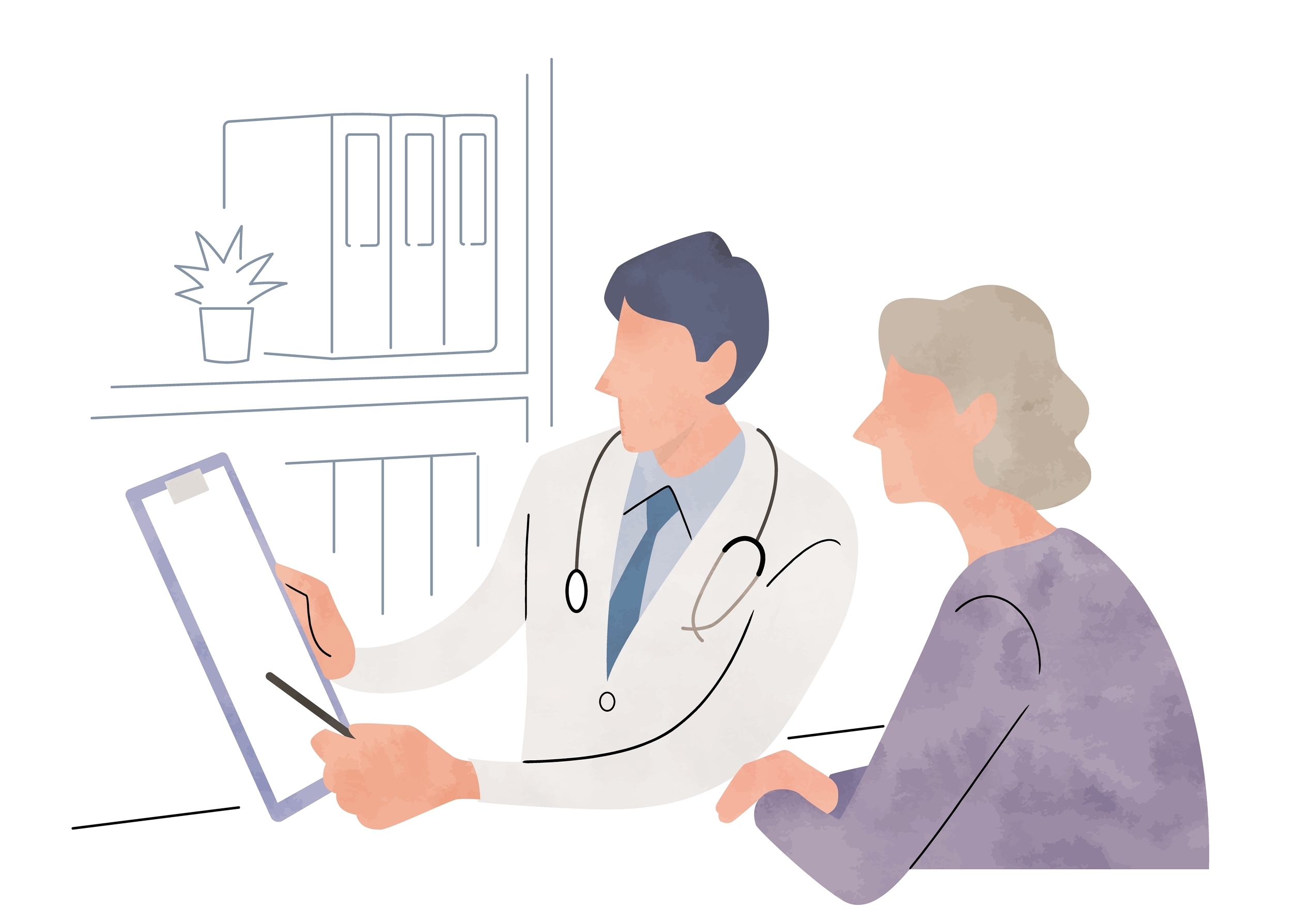 Vector,Illustration,Material:,Doctors,And,Patients Illustrasjon med fokus på kommunikasjon mellom helsepersonell og pasient / pårørende