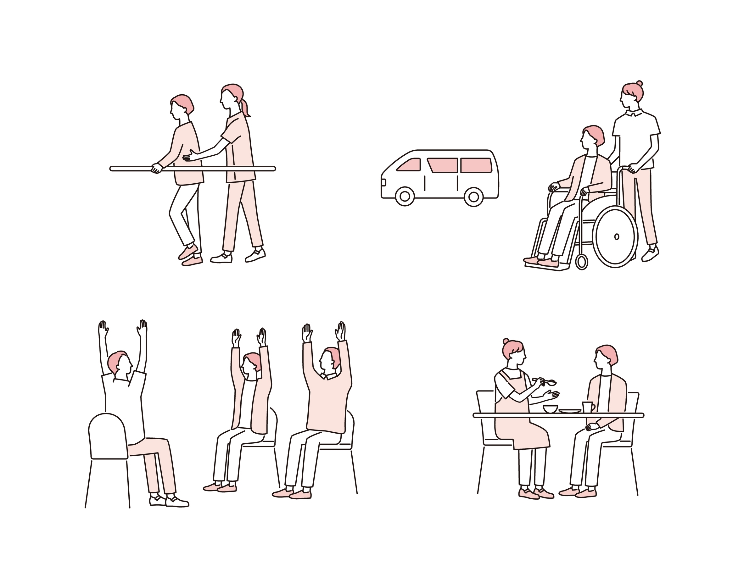Vector,Illustration,Set.,Senior,Day,Care,And,Rehabilitation,Scenes. illustrasjon relatert til rehabilitering