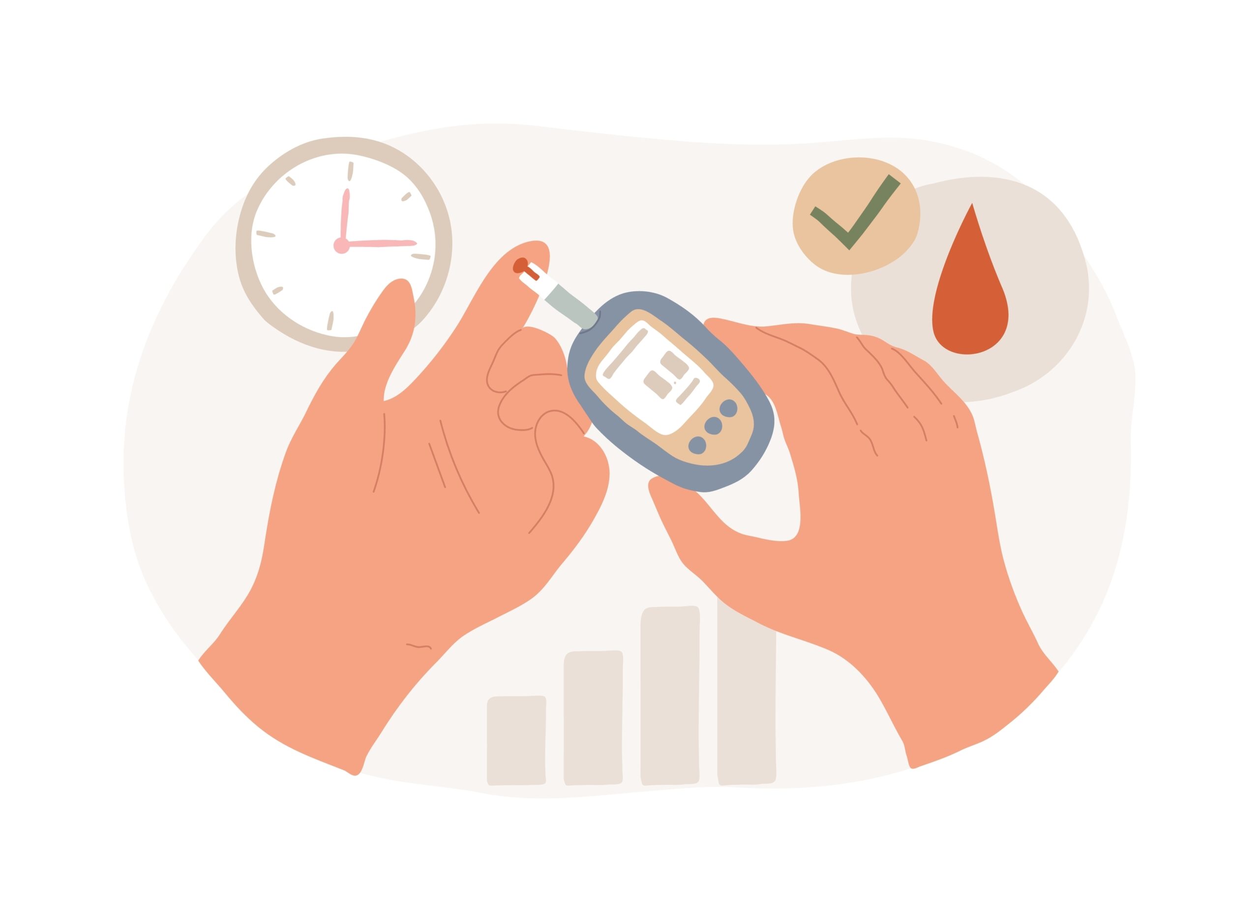 Blood,Glucose,Meter,Isolated,Concept,Vector,Illustration.,Sugar,Level,Control Illustrasjon av blodtrykksmåling i forbindelse med diabetes