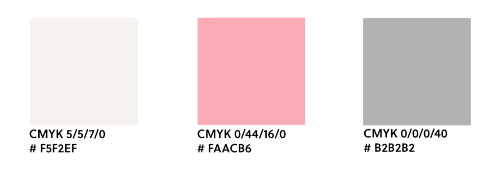 Kompetansebroen sekundærfarger. Lysgrå: CMYK 5/5/7/0 #F5F2EF Rosa: CMYK 0/44/16/0 #FAACB6 Mørkgrå: CMYK 0/0/0/40 #B2B2B2