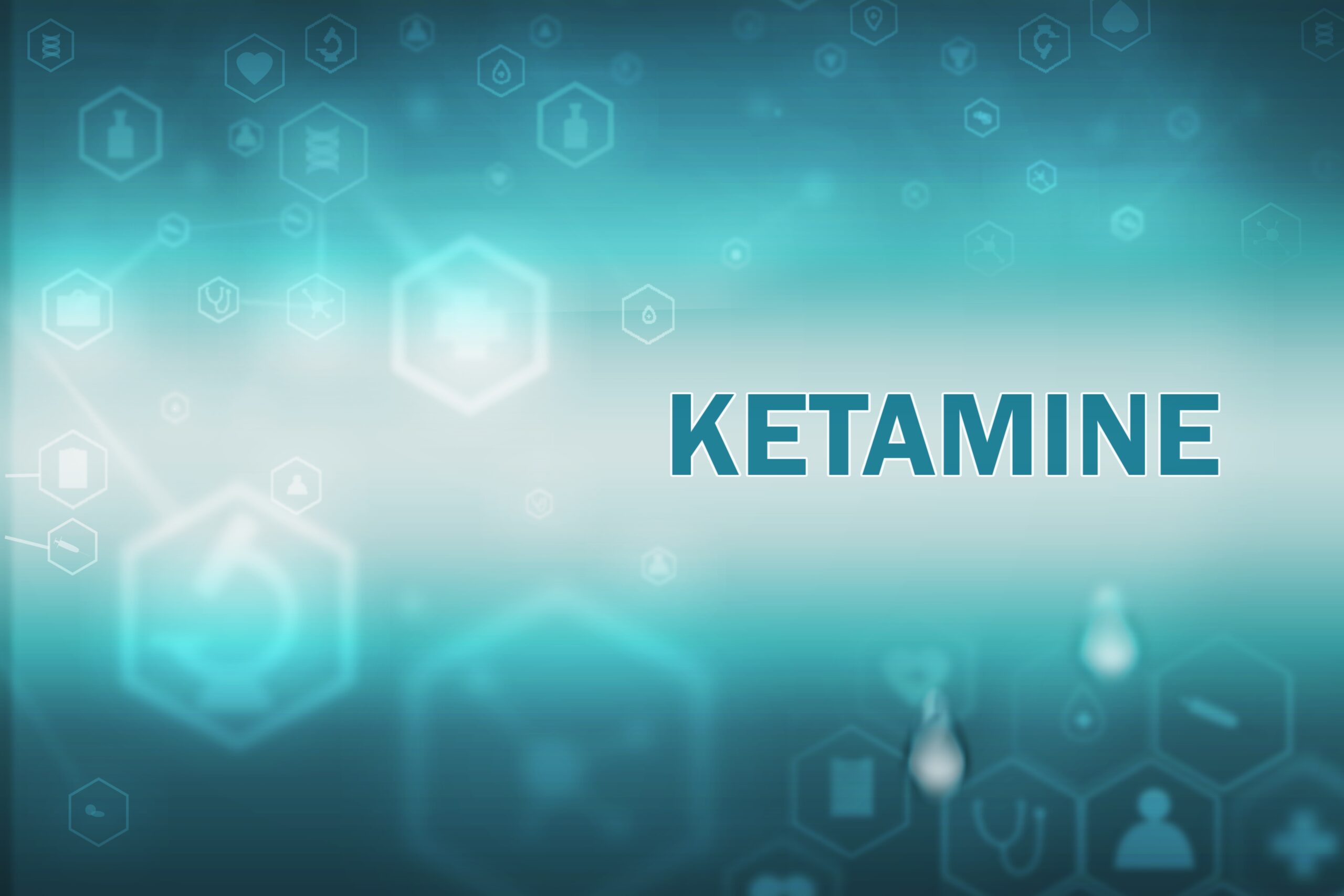 Blue,Banner,With,Medical,Infographics,And,The,Inscription,Ketamine bildeillustrasjon / plakat med tittelen "ketamine" på. Mørke og grønne farger