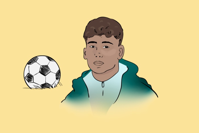 Illustrasjon av ung gutt og en fotball