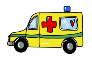 Illustrasjon av en ambulanse, laget av Lykketegning