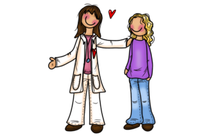 Illustrasjon av lege som møter ung jente