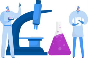 Bilde av laboratorieutstyr og laboratoriemennesker