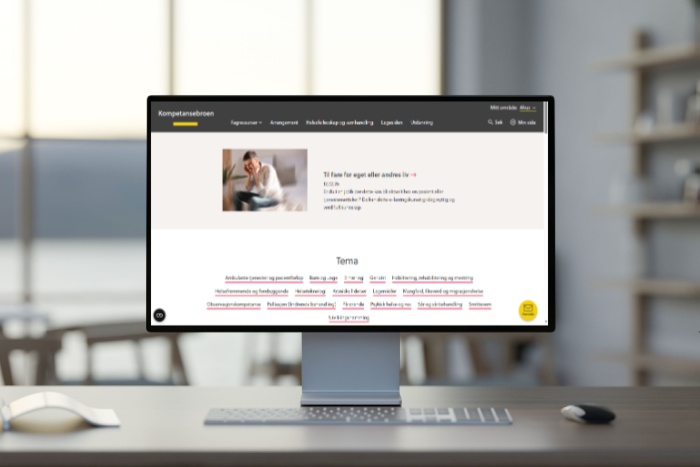 Illustrasjon av pc-skjerm med Kompetansebroen som bakgrunn