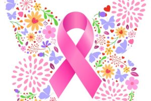 Illustrasjon av rosa sløyfe. brystkreft