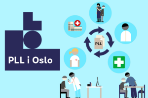 Illustrasjonsbildet hvor flere ulike ikoner som representerer helsepersonell og pasienter står i en sirkel. Bokstavene PLL er i midten av sirkelen for å vise at det henger sammen. PLL står for pasientens legemiddelliste.