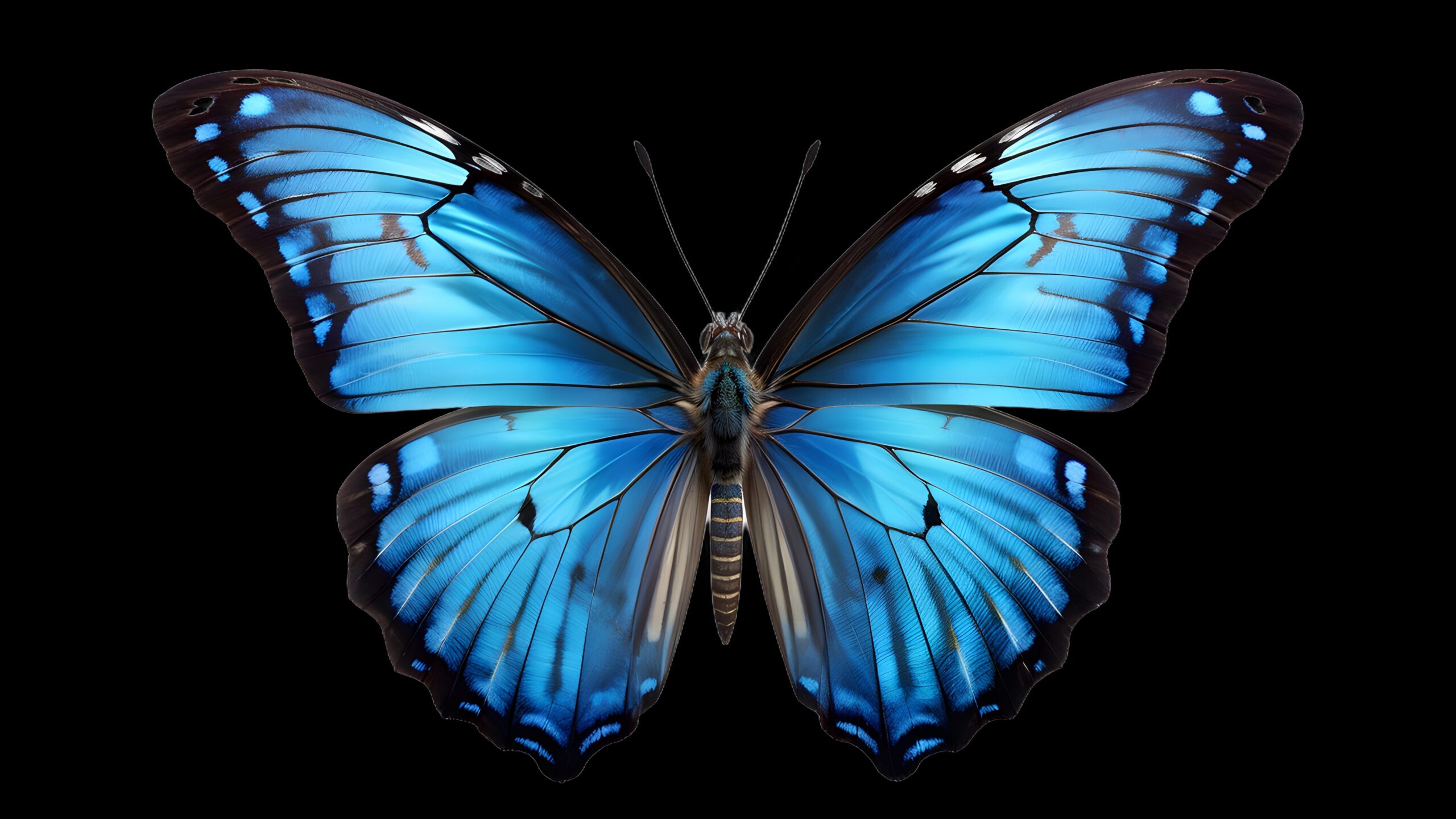 Bildeillustrasjon av en blå sommerfugl på sort bakgrunn