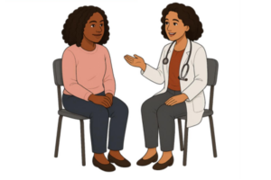 Dekorativt bilde av to kvinner i samtale