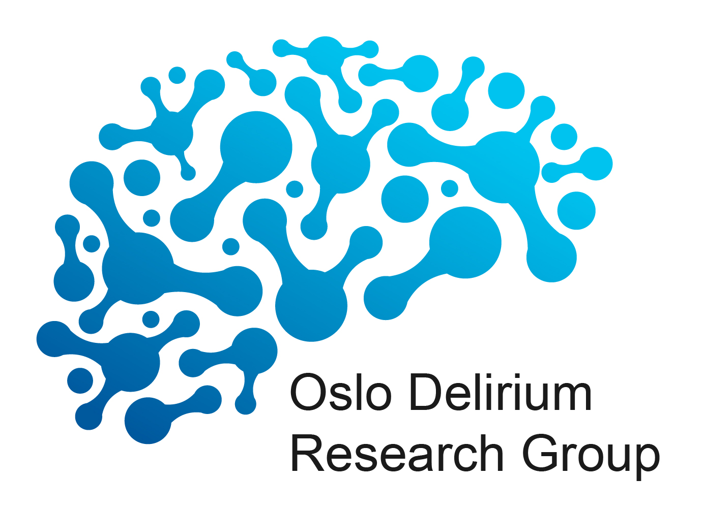 Logo for Oslo Delirium Research Group, med stilisert grafikk og tekst på hvit bakgrunn.