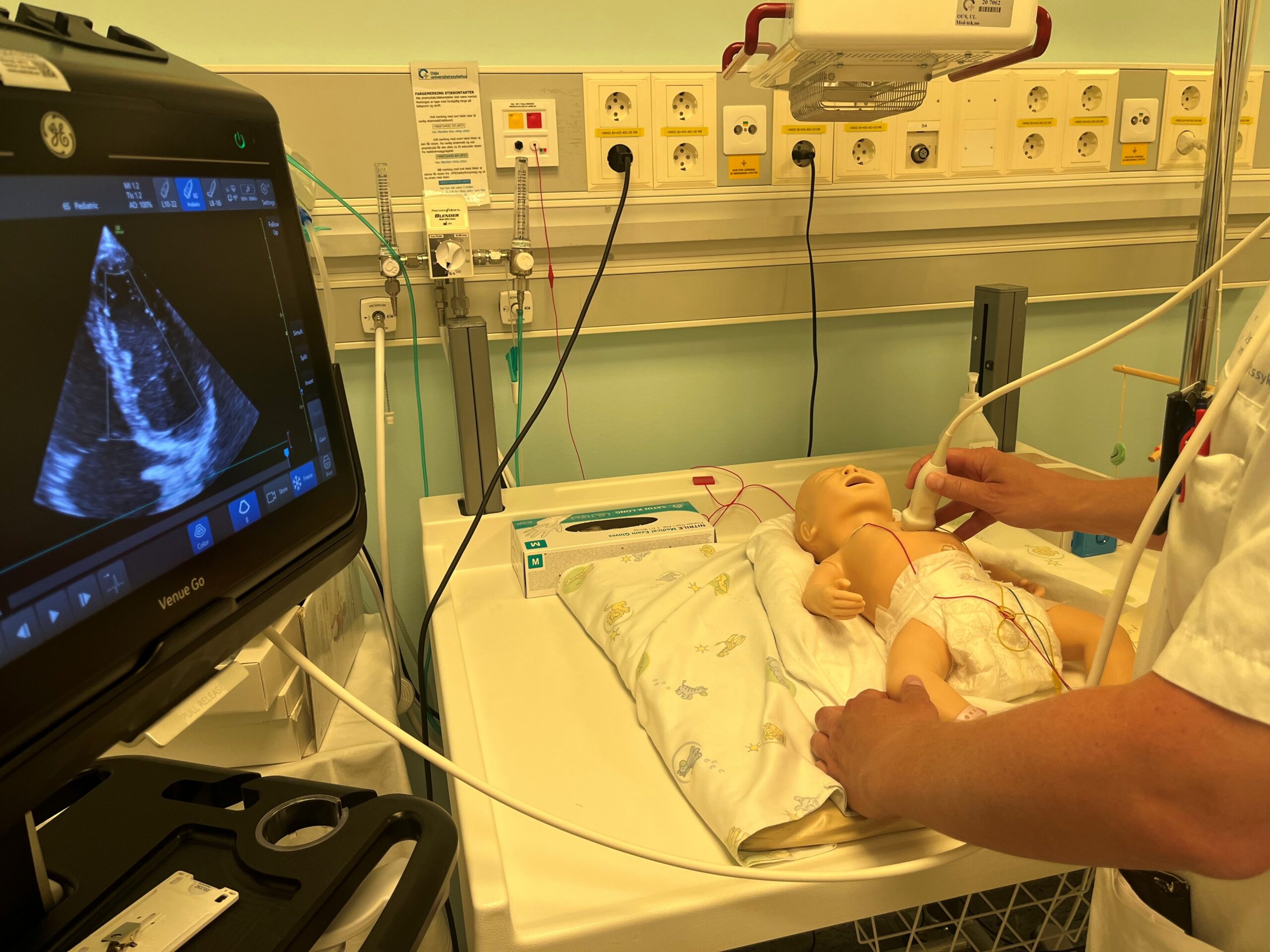 Øving på ultralyd på baby-dokke. Foto
